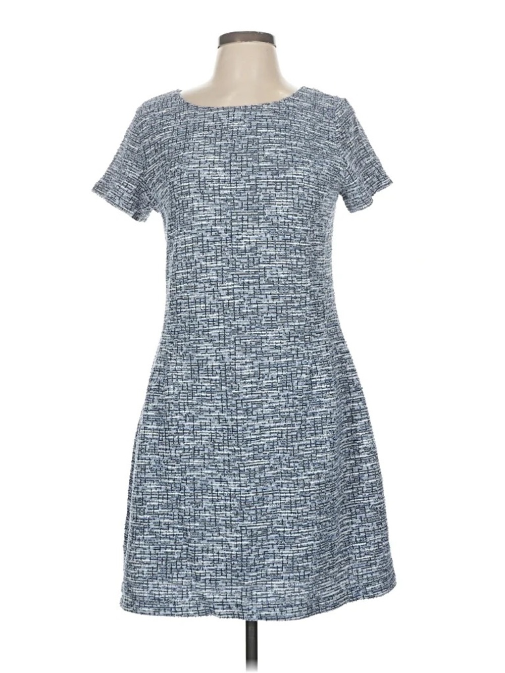 LOFT Blue and white Textured tweed Short-Sleeve Mini Dress size 4 with open back